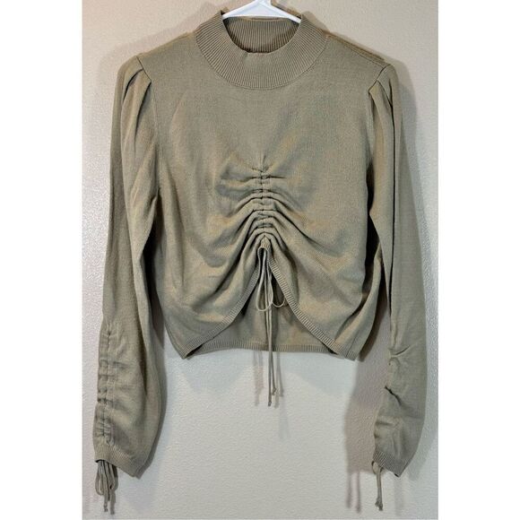 J.O.A. Tan Ruched Front Cropped Sweater with Ruched Sleeves Women’s Small - Picture 1 of 9